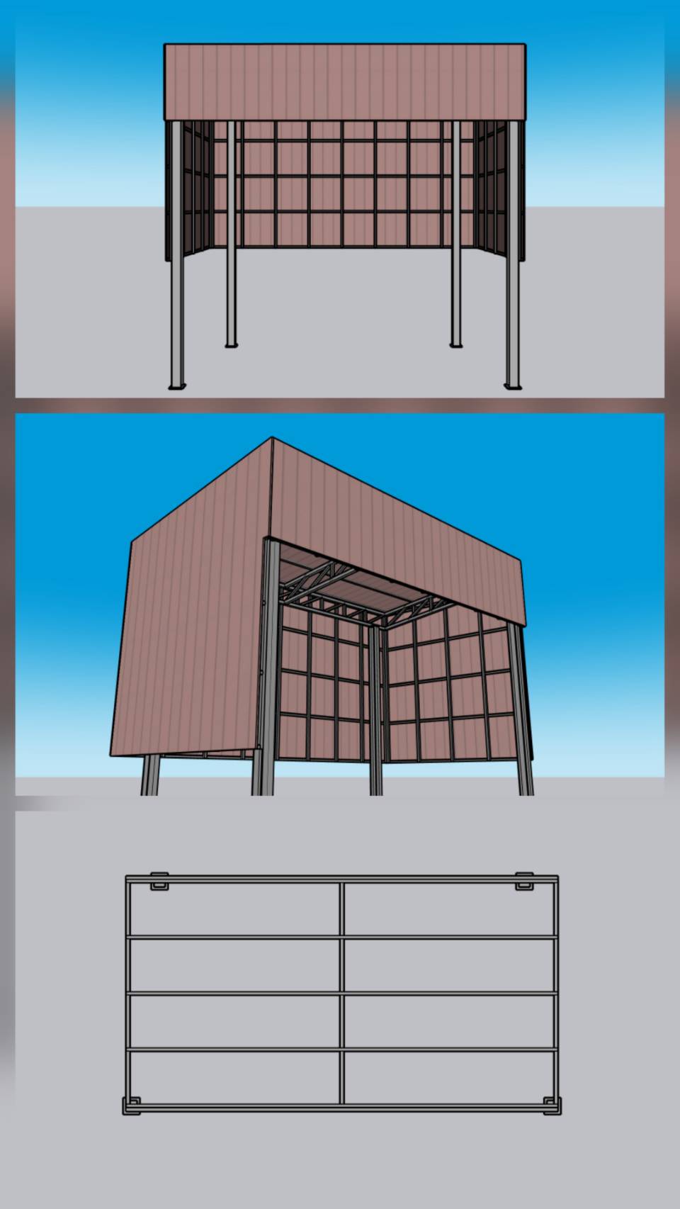 แบบ 3D โครงสร้างซุ้มหลังคาและกันสาดโครงเหล็ก